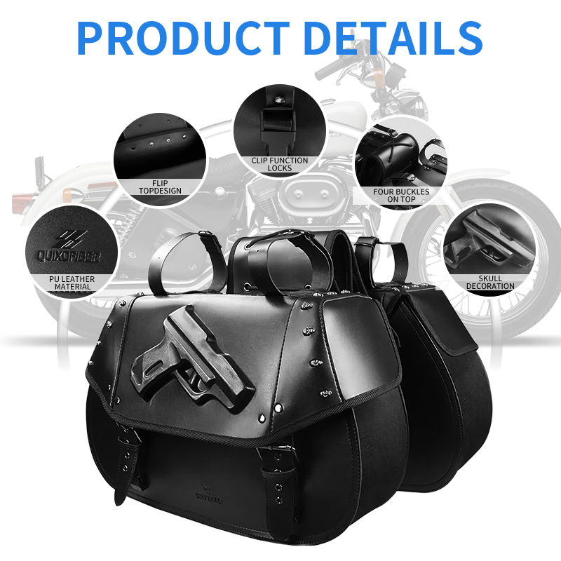 Leather Strap Quick Release - 34L Universal Motorcycle PU Leather Saddlebags,