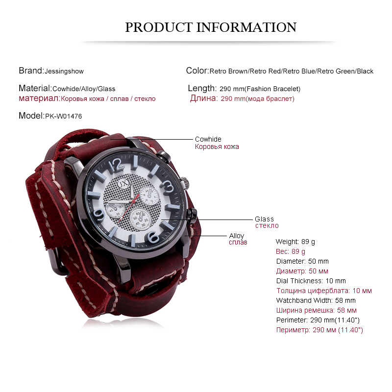 Jessingshow 2021 Mới Retro Nam - đánh giá và giá Leather Watch Band Men