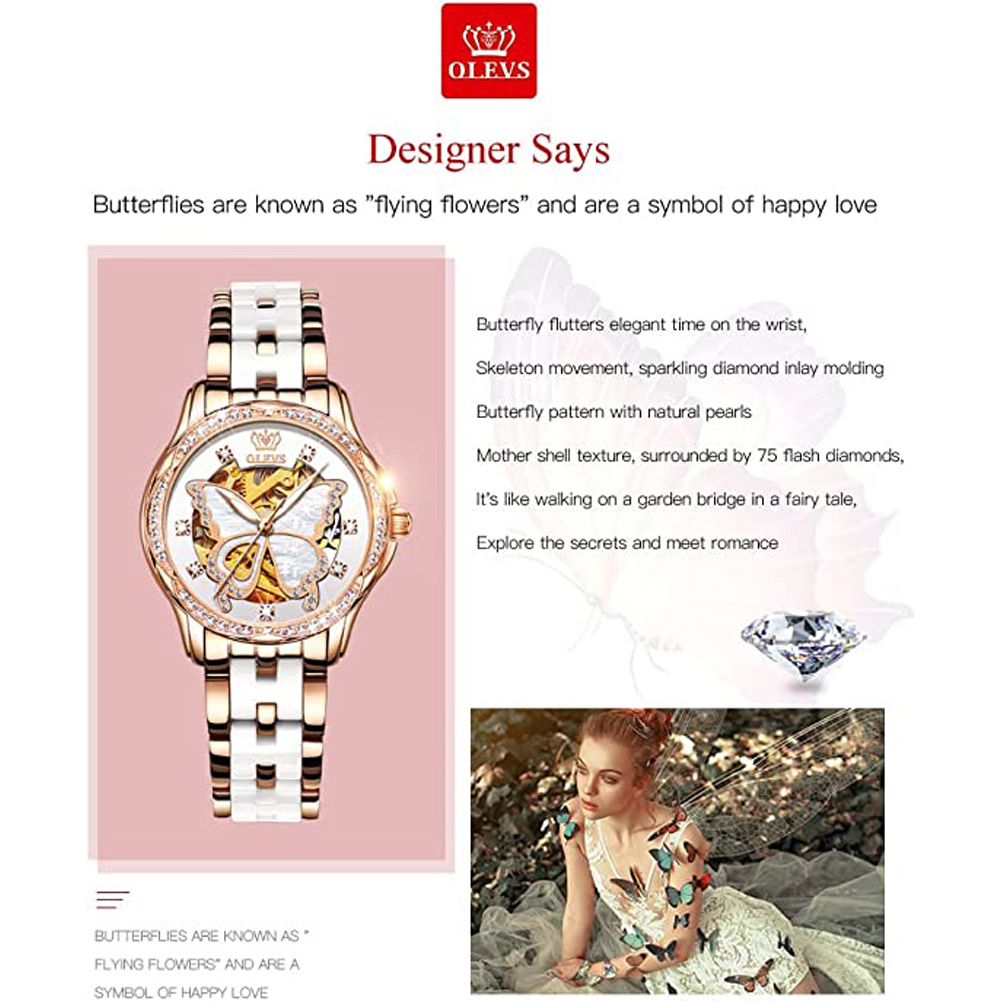 OLEVS Nữ Tự Động Của Đồng Hồ C - đánh giá và giá Butterfly Clasp Deployant
